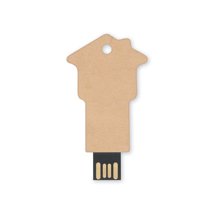 USB van papier in de vorm van een huisje. Levertijd: vanaf 14 werkdagen.
